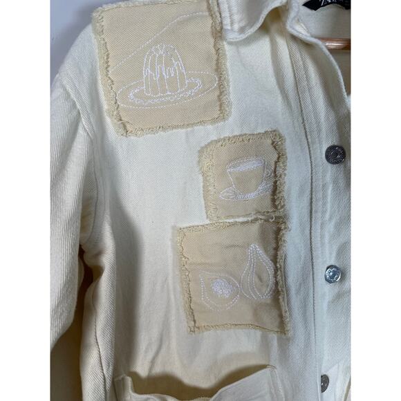Zara Bloggers Favorite Overshirt Jacket Embroidered Patches Womens Size Small - Picture 7 of 12
